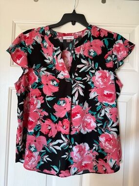 Calvin Klein Black Top with Pink Floral Print